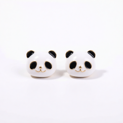 White Enamel & 18K Gold-Plated Panda Stud Earrings