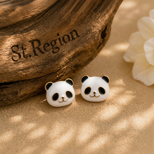 White Enamel & 18K Gold-Plated Panda Stud Earrings
