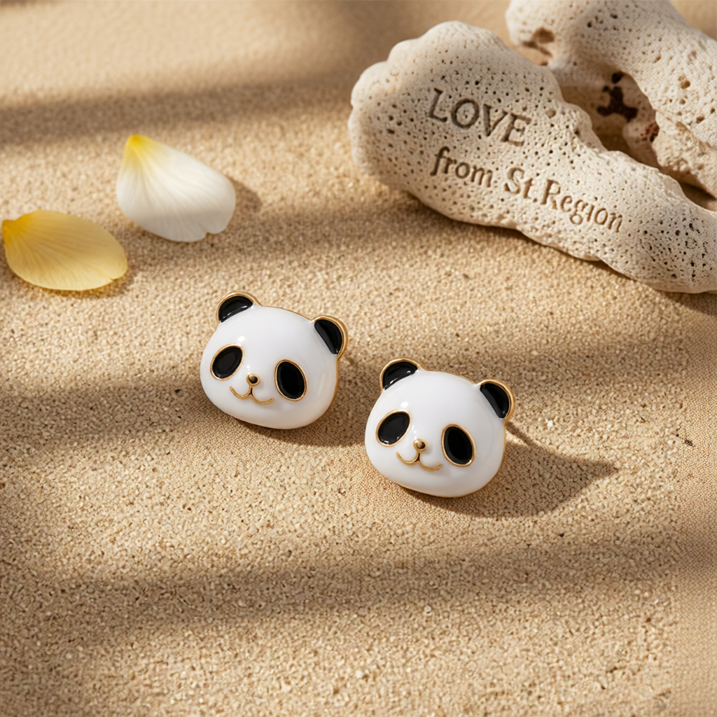 White Enamel & 18K Gold-Plated Panda Stud Earrings