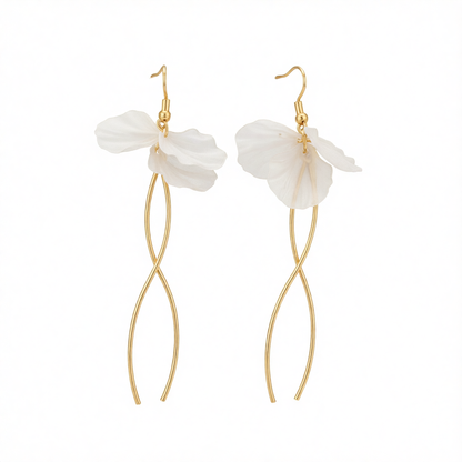 White Acrylic & 18K Gold-Plated Petals Tassel Drop Earrings