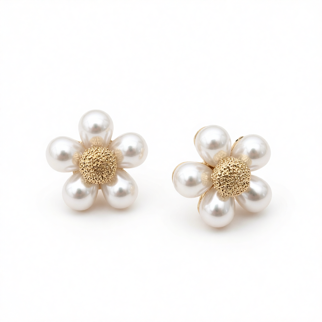 Pearl & 18K Gold-Plated Flower Stud Earrings