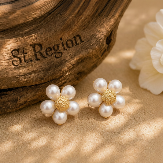 Pearl & 18K Gold-Plated Flower Stud Earrings