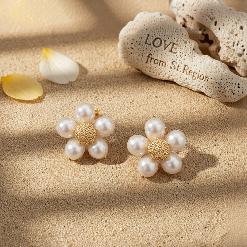Pearl & 18K Gold-Plated Flower Stud Earrings