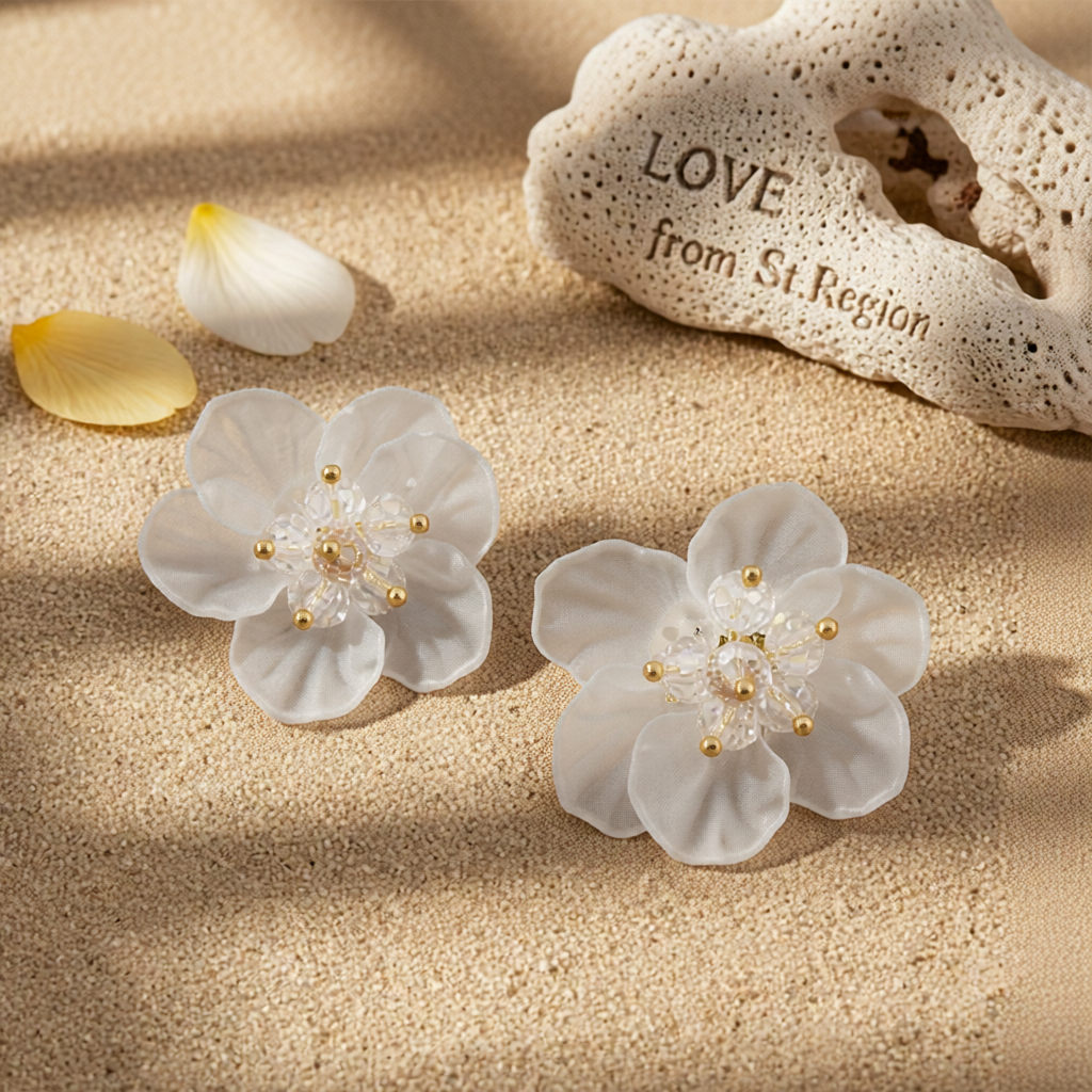 White Acrylic & 18K Gold-Plated Flower Stud Earrings