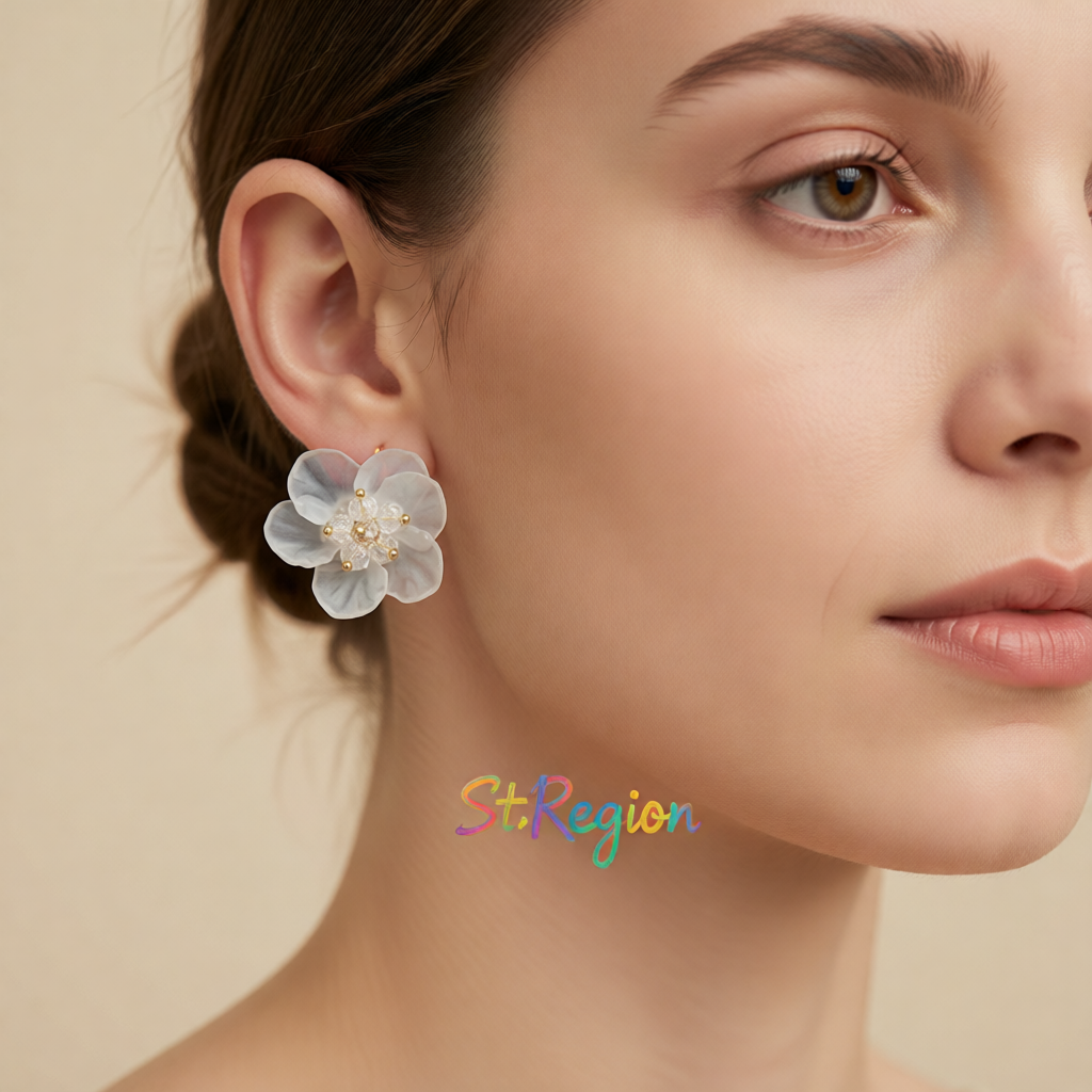 White Acrylic & 18K Gold-Plated Flower Stud Earrings