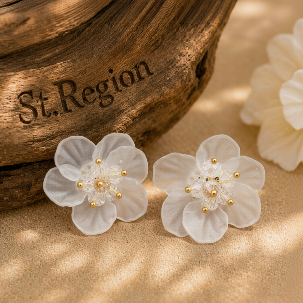 White Acrylic & 18K Gold-Plated Flower Stud Earrings