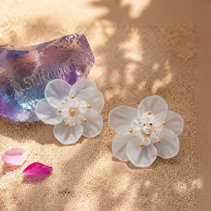 White Acrylic & 18K Gold-Plated Flower Stud Earrings
