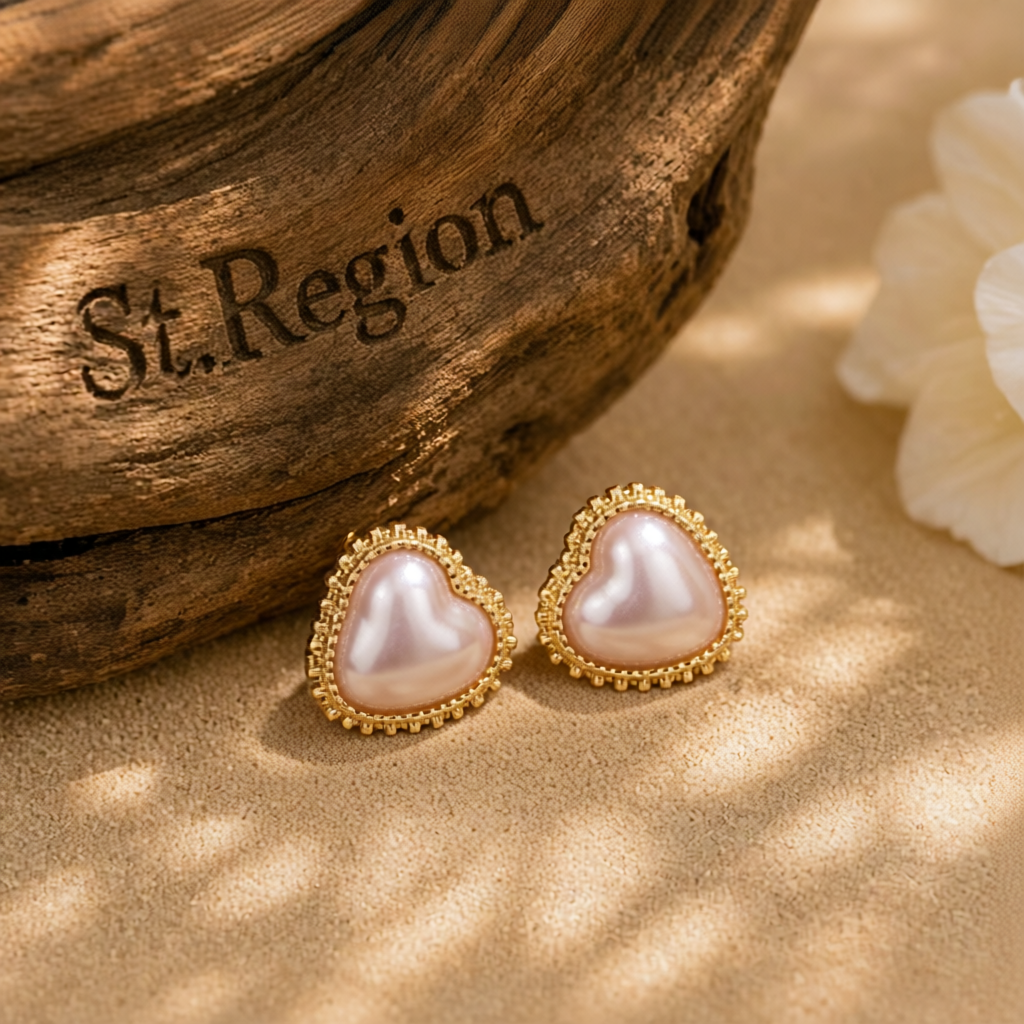 Pearl & 18K Gold-Plated Heart Stud Earrings