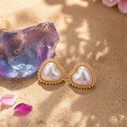 Pearl & 18K Gold-Plated Heart Stud Earrings