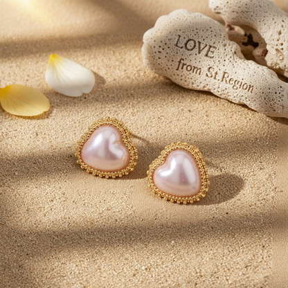 Pearl & 18K Gold-Plated Heart Stud Earrings