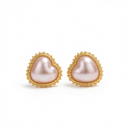 Pearl & 18K Gold-Plated Heart Stud Earrings