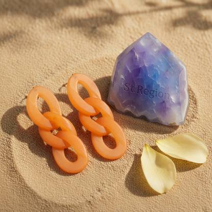 Orange Resin & Silver-Plated Curb Chain Drop Earrings