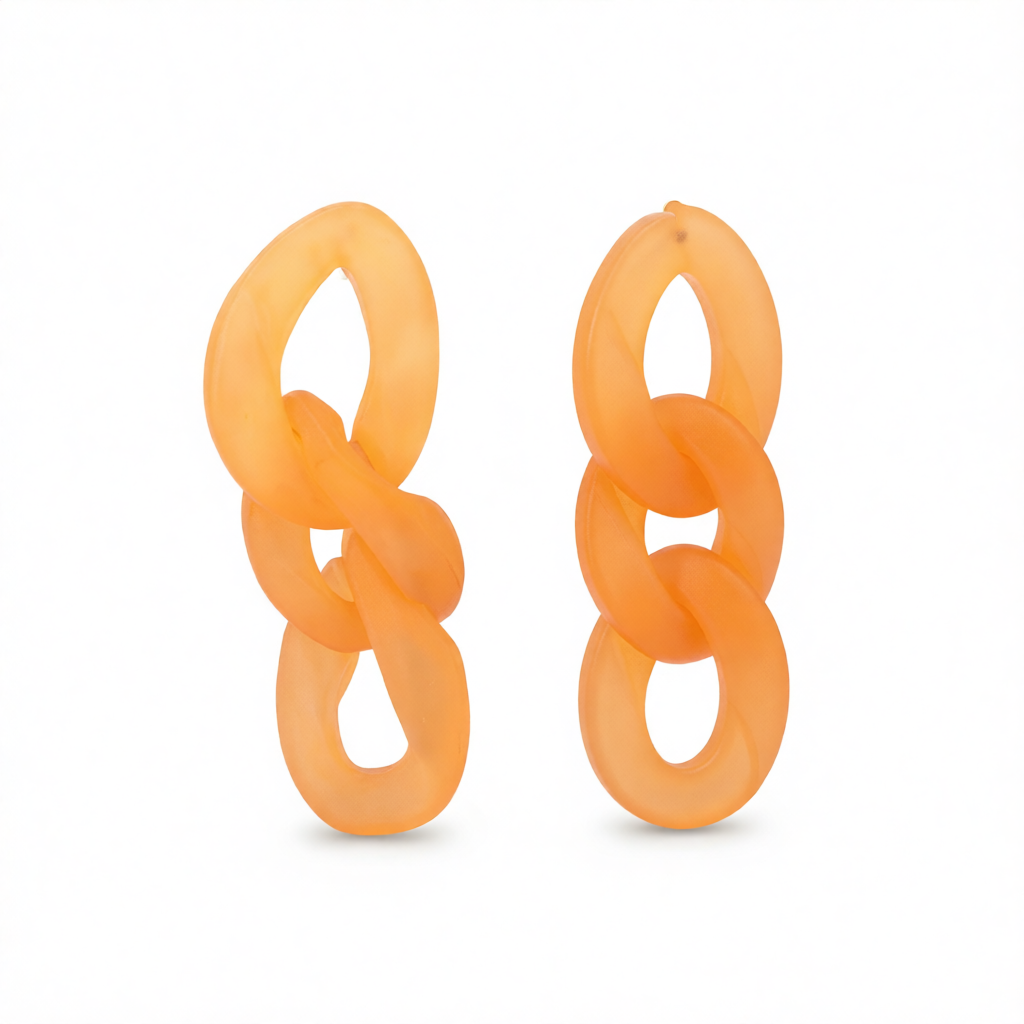 Orange Resin & Silver-Plated Curb Chain Drop Earrings