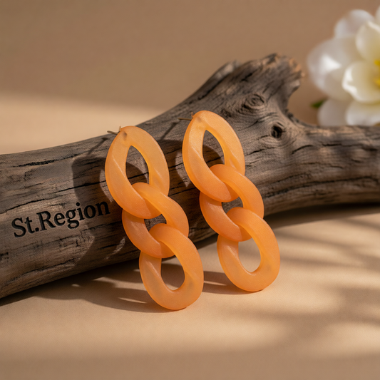 Orange Resin & Silver-Plated Curb Chain Drop Earrings