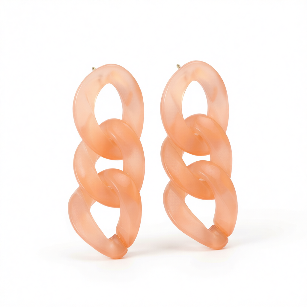 Pink Resin & Silver-Plated Curb Chain Drop Earrings