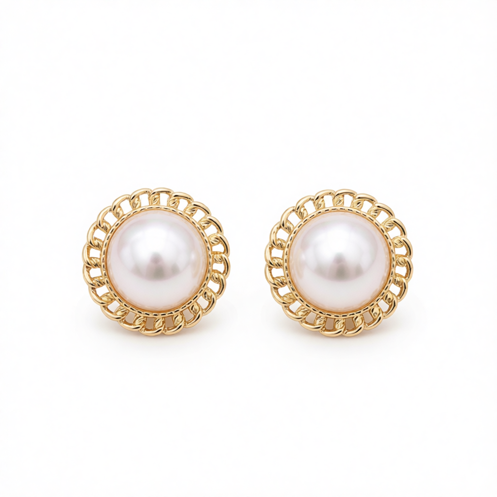 Pearl & 18K Gold-Plated Curb Chain Stud Earrings