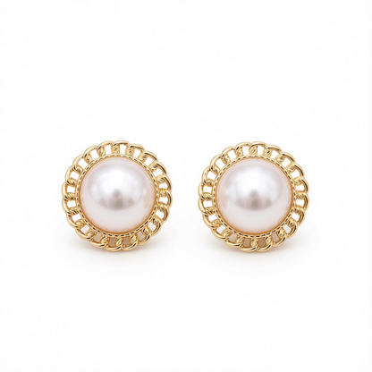 Pearl & 18K Gold-Plated Curb Chain Stud Earrings
