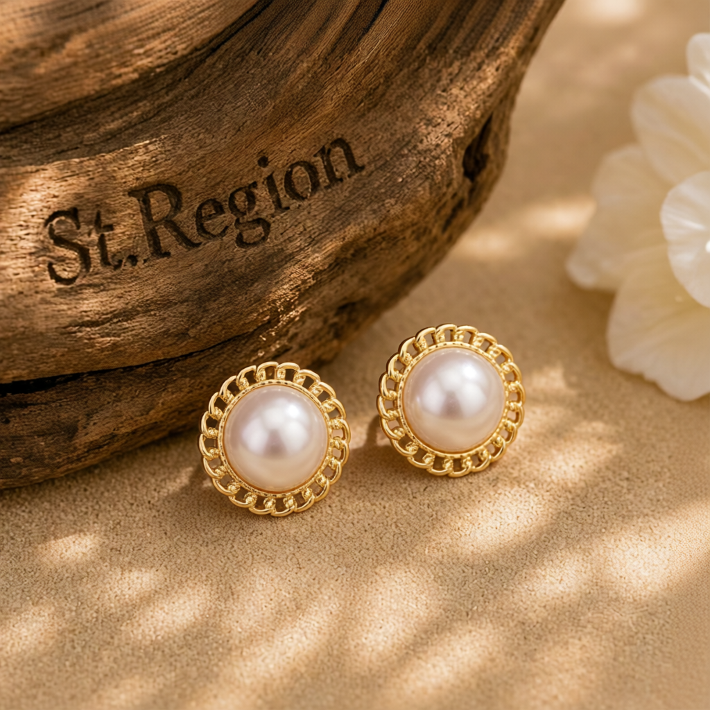Pearl & 18K Gold-Plated Curb Chain Stud Earrings