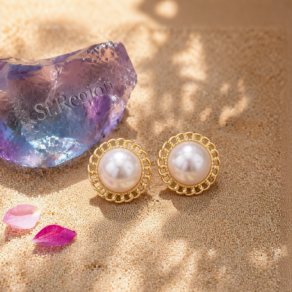Pearl & 18K Gold-Plated Curb Chain Stud Earrings