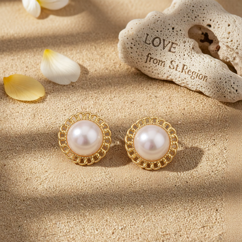 Pearl & 18K Gold-Plated Curb Chain Stud Earrings