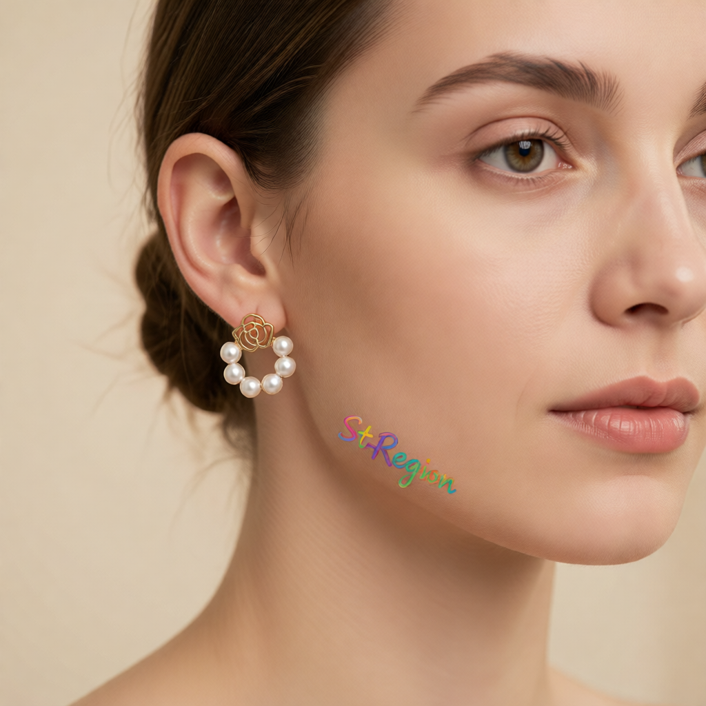 Pearl & 18K Gold-Plated Openwork Flower Stud Earrings