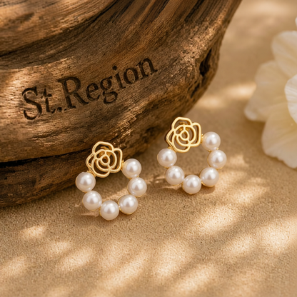 Pearl & 18K Gold-Plated Openwork Flower Stud Earrings