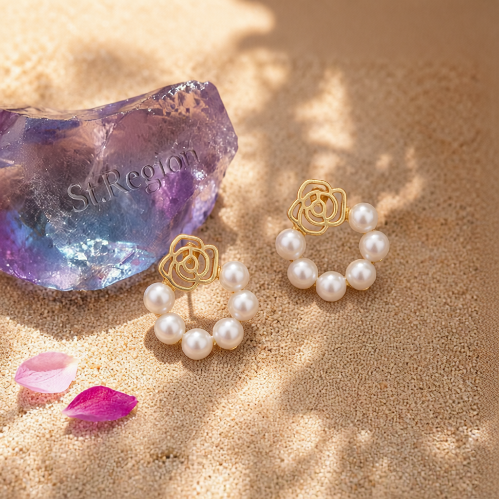 Pearl & 18K Gold-Plated Openwork Flower Stud Earrings