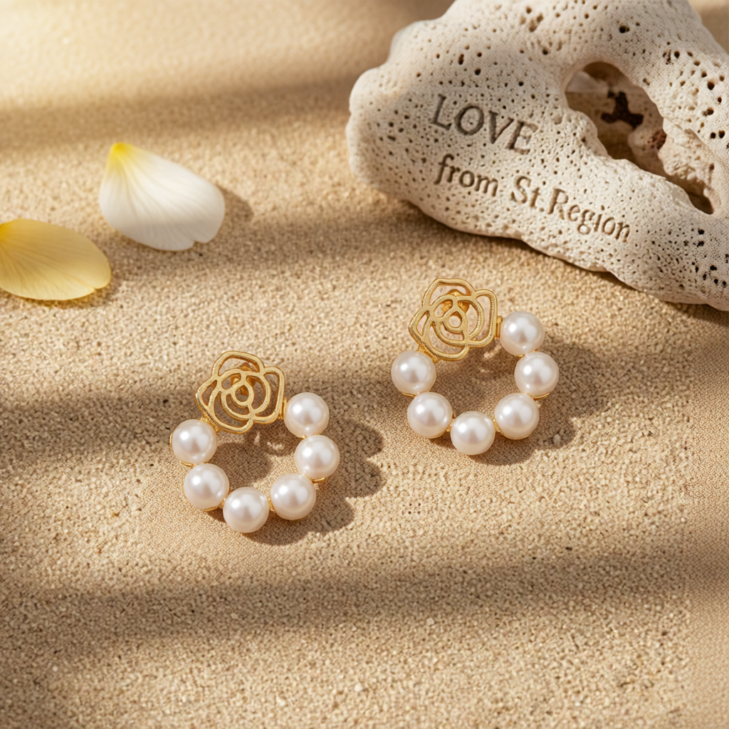 Pearl & 18K Gold-Plated Openwork Flower Stud Earrings