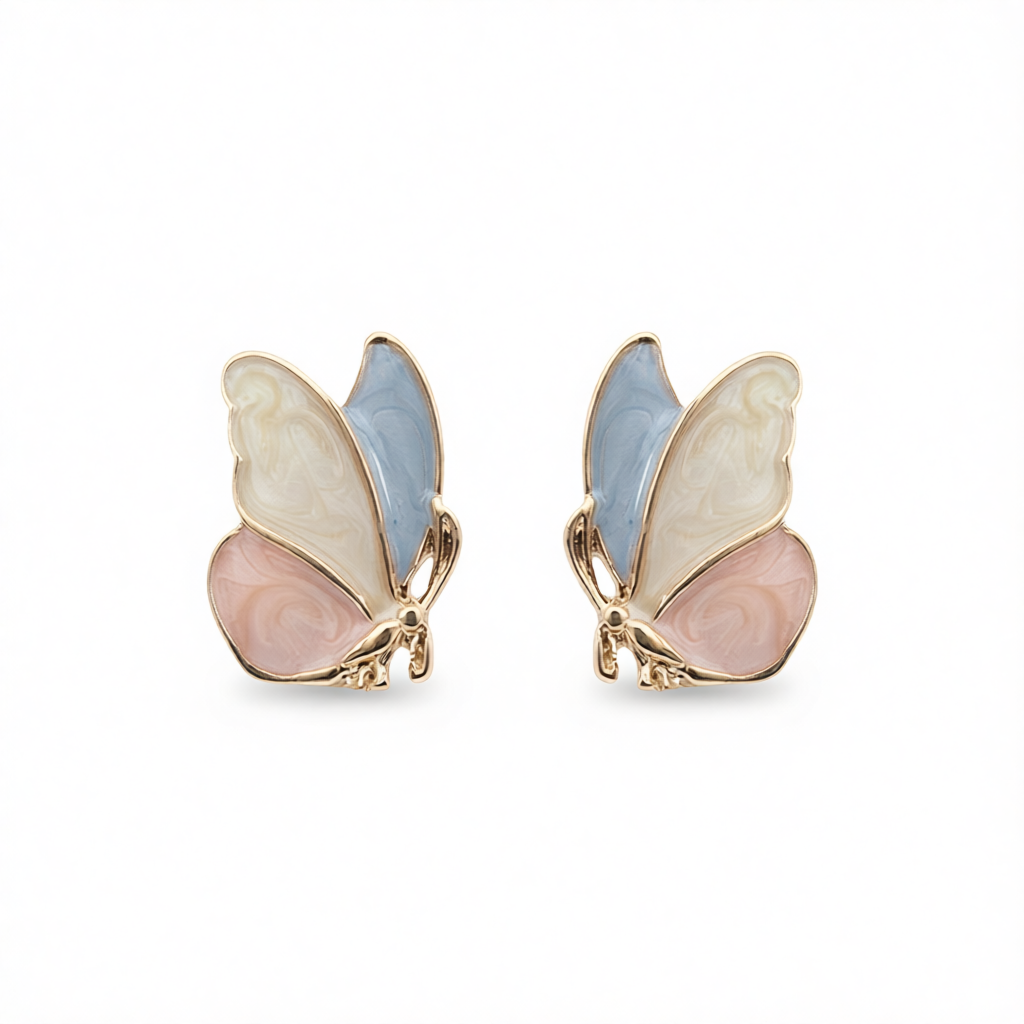 Light Purple Enamel & 18K Gold-Plated Butterfly Stud Earrings