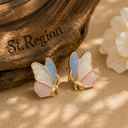Light Purple Enamel & 18K Gold-Plated Butterfly Stud Earrings