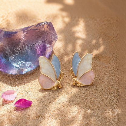 Light Purple Enamel & 18K Gold-Plated Butterfly Stud Earrings