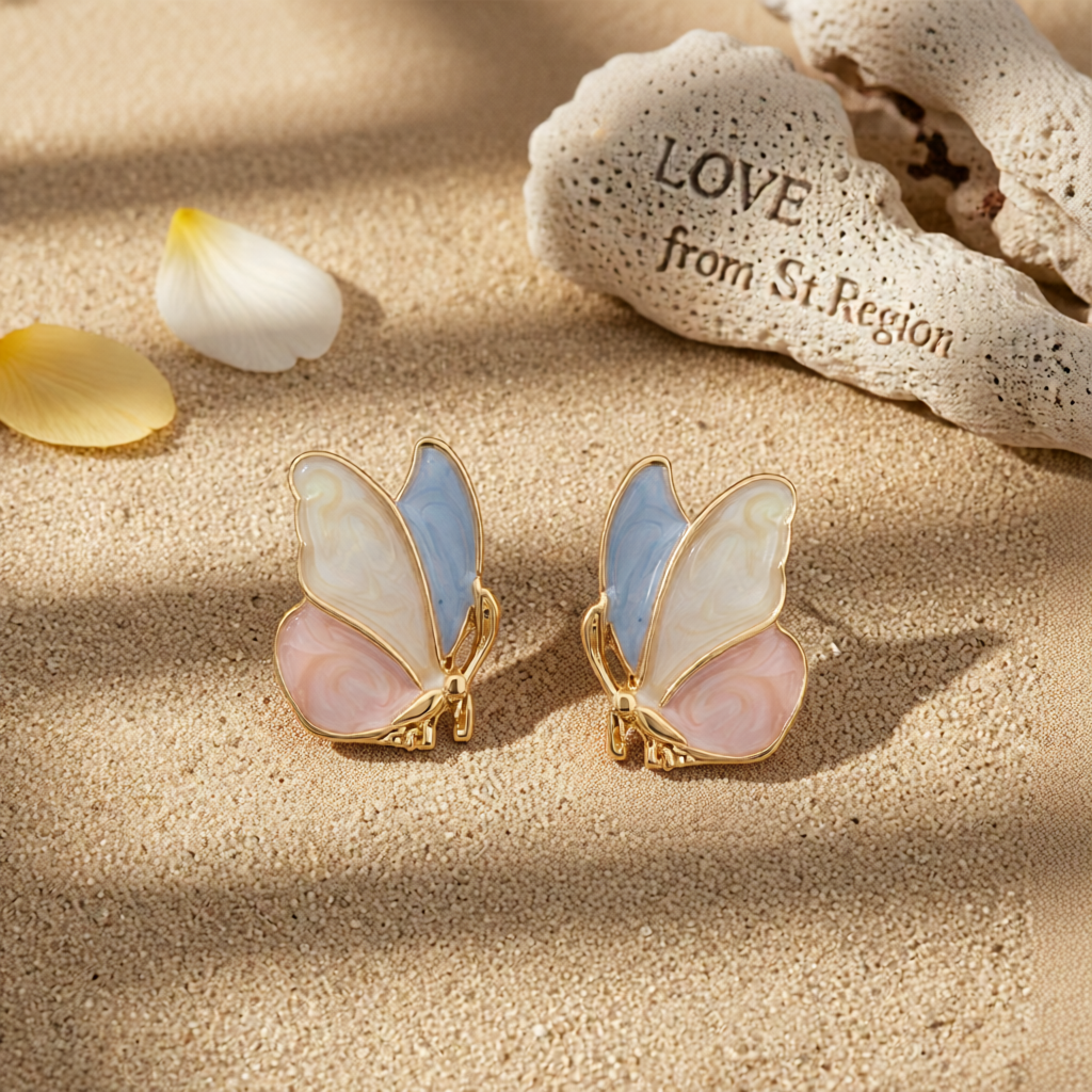 Light Purple Enamel & 18K Gold-Plated Butterfly Stud Earrings