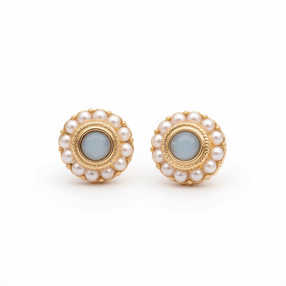 Blue Quartz & Pearl 18K Gold-Plated Round Stud Earrings