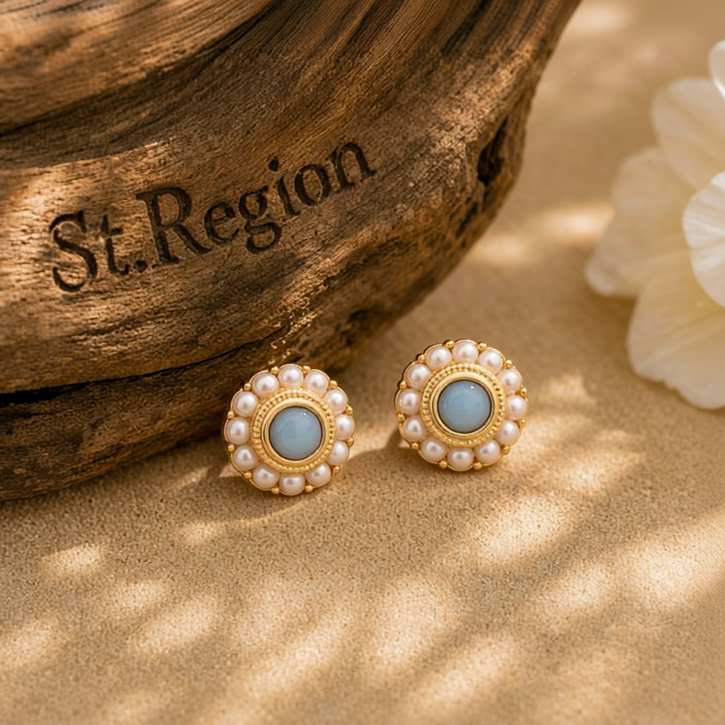 Blue Quartz & Pearl 18K Gold-Plated Round Stud Earrings