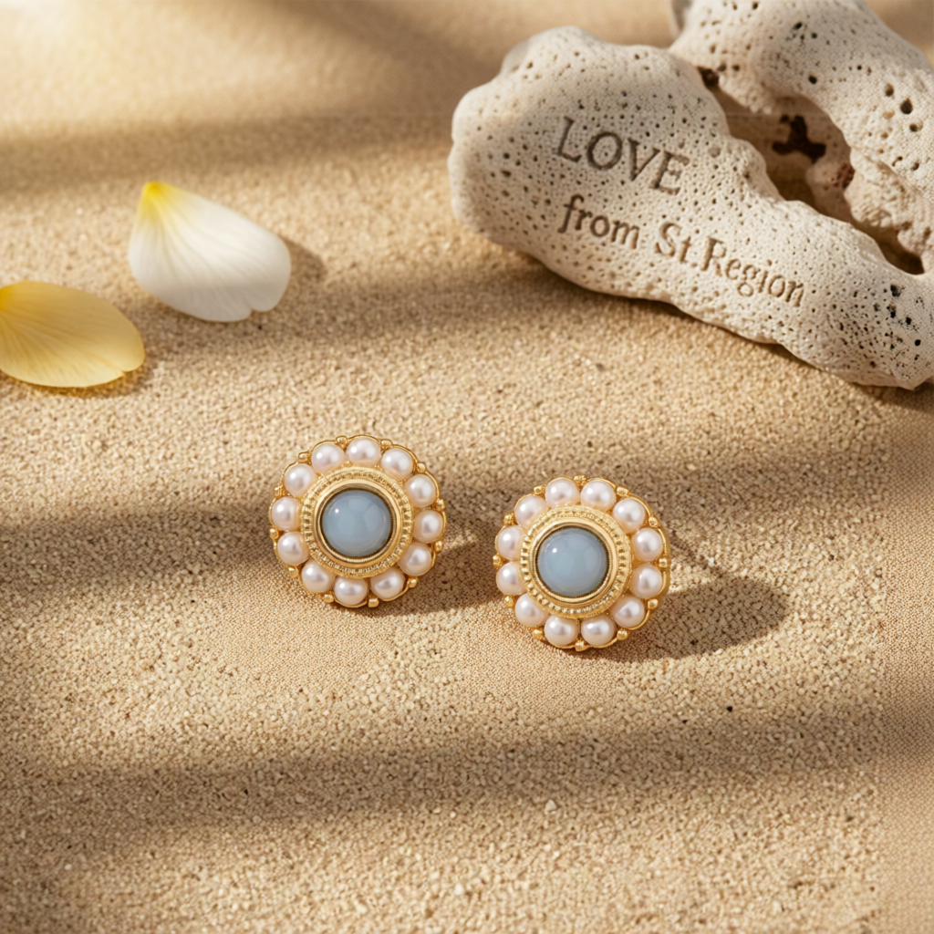 Blue Quartz & Pearl 18K Gold-Plated Round Stud Earrings