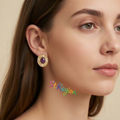 Pearl & Purple Quartz 18K Gold-Plated Oval Stud Earrings