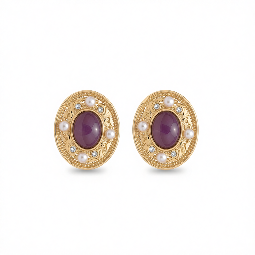 Pearl & Purple Quartz 18K Gold-Plated Oval Stud Earrings