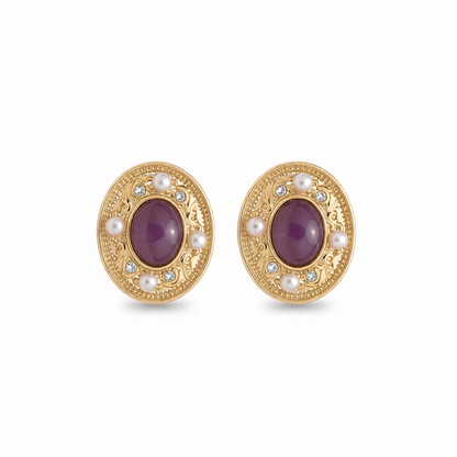 Pearl & Purple Quartz 18K Gold-Plated Oval Stud Earrings