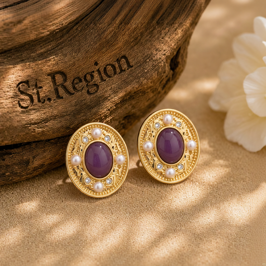 Pearl & Purple Quartz 18K Gold-Plated Oval Stud Earrings