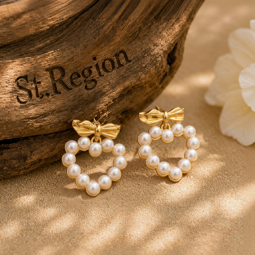 Pearl & 18K Gold-Plated Bow Heart Drop Earrings