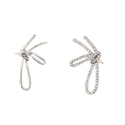 Cubic Zirconia and Silver-Plated Knot Stud Earrings, silver stud earrings for women, dainty minimalist design, styled look