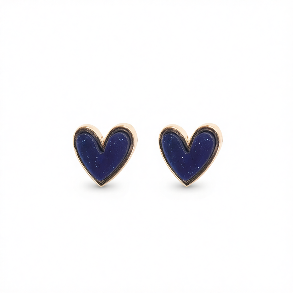 Blue Acrylic & 18K Gold-Plated Heart Stud Earrings