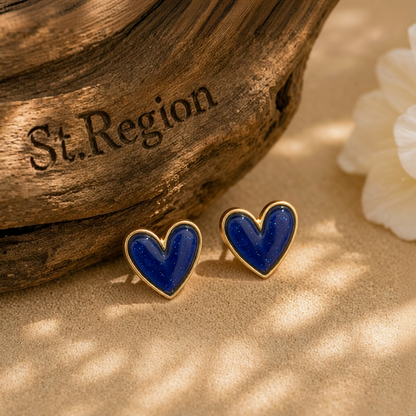 Blue Acrylic & 18K Gold-Plated Heart Stud Earrings