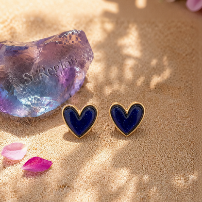 Blue Acrylic & 18K Gold-Plated Heart Stud Earrings
