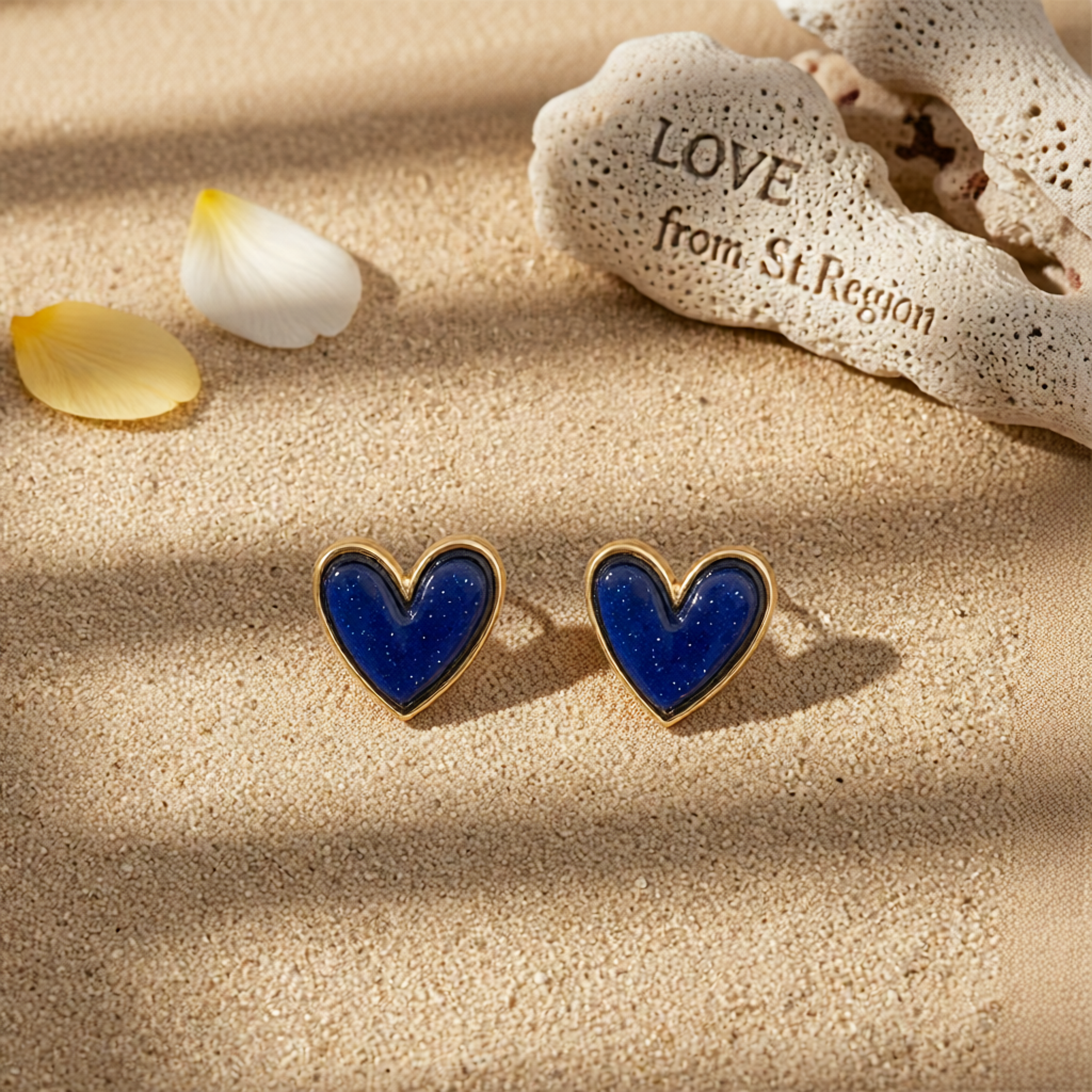 Blue Acrylic & 18K Gold-Plated Heart Stud Earrings