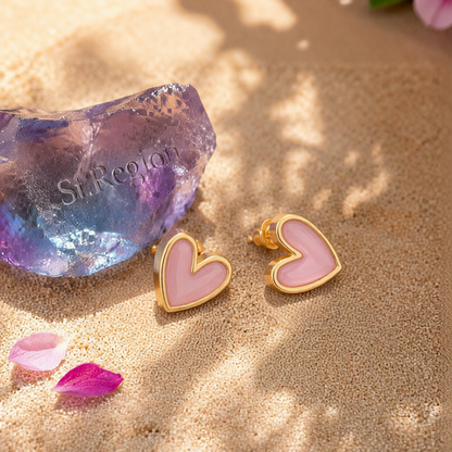 Pink Acrylic & 18K Gold-Plated Heart Stud Earrings