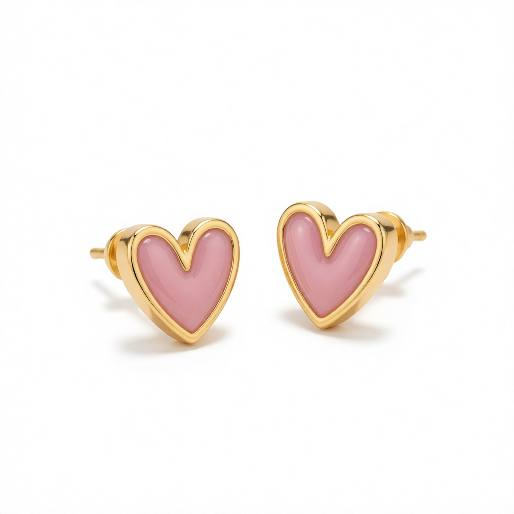 Pink Acrylic & 18K Gold-Plated Heart Stud Earrings