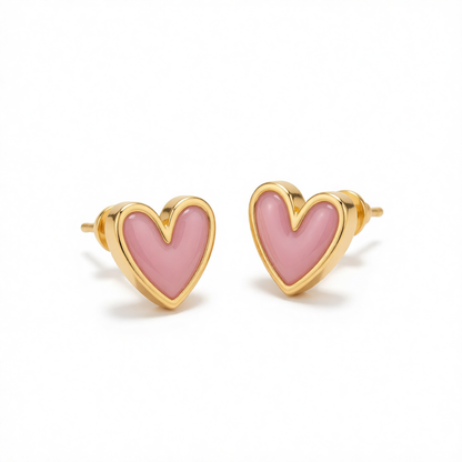 Pink Acrylic & 18K Gold-Plated Heart Stud Earrings