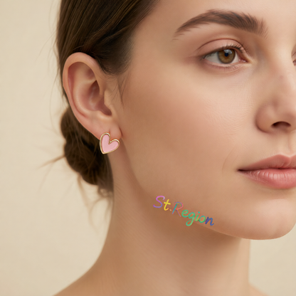 Pink Acrylic & 18K Gold-Plated Heart Stud Earrings