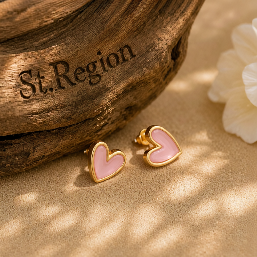 Pink Acrylic & 18K Gold-Plated Heart Stud Earrings